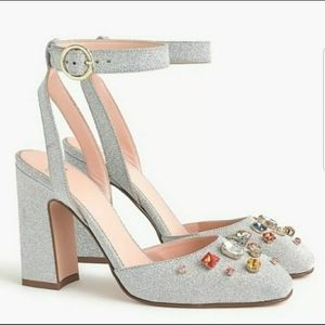 J. Crew Glitter Harlow Ankle Strap Pumps